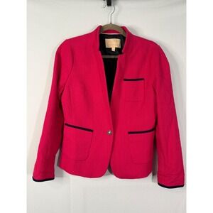 Banana Republic Pink Textured Cotton Blazer Navy Trim Crest Button‎ Size 8